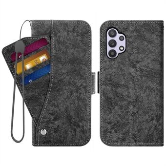 For Samsung Galaxy A32 5G Flip-telefonveske, PU-skinn Vann-blekk Malingstekstur Roterende kortspor Holder Stand Lommebokdeksel med stropp