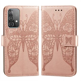 For Samsung Galaxy A52 4G/5G / A52s 5G påtrykte roseblomster sommerfugler mønster lær lommebok Stand