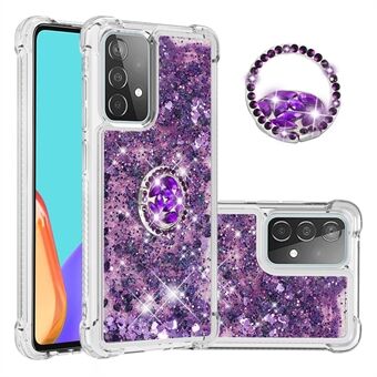 Quicksand Glitter Flowing Liquid Phone Case Roterende Ring Holder Kickstand Design Drop-proof TPU Shell for Samsung Galaxy A52 4G/5G/A52s 5G
