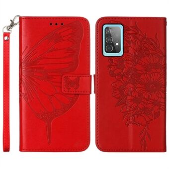 YB Imprinting Series-4 For Samsung Galaxy A52 4G / 5G / A52s 5G Butterfly Flower Imprinted PU Leather Stand Lommebok Telefonveske med håndstropp