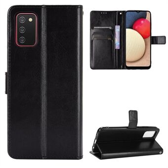 Full beskyttelse Crazy Horse Texture Leather Wallet Stand Shell for Samsung Galaxy A02s (EU versjon)