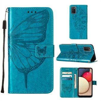 Imprint Butterfly Flower Pattern Wallet Stand Leather Case for Samsung Galaxy A02s (EU Version)