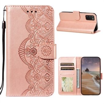 Lommebok Leather Phone Stand Case Flower Vine Imprinting for Samsung Galaxy A02s (EU Version)