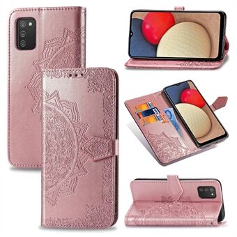 Preget Mandala Flower PU lærveske Stand lommebok til Samsung Galaxy A02s (EU-versjon)