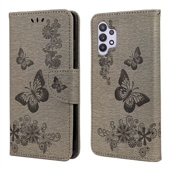 Butterflies Flower Pattern Design Imprinting Leather Wallet Stand Case for Samsung Galaxy A32 4G (EU-versjon)
