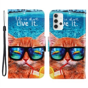 Stand Lommebokstativ Design Cross Texture Leather Phone Cover Case for Samsung Galaxy A32 4G (EU-versjon)