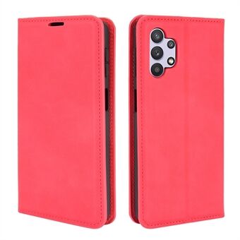 Smooth Leather Cover Folio Flip Autoabsorbert Stand Protective Case med lommebok for Samsung Galaxy A32 4G (EU-versjon)