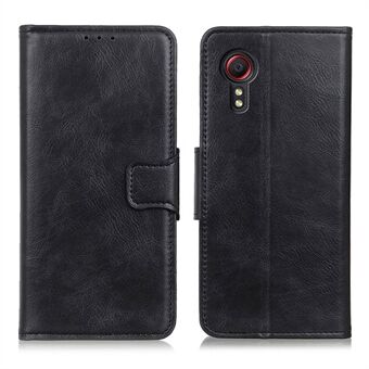 Folio Flip Lommebok Design Crazy Horse Texture PU Lær Stand Protector Cover for Samsung Galaxy Xcover 5 - Svart