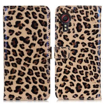 Leopard Texture Leather Wallet Protective Phone Case for Samsung Galaxy Xcover 5
