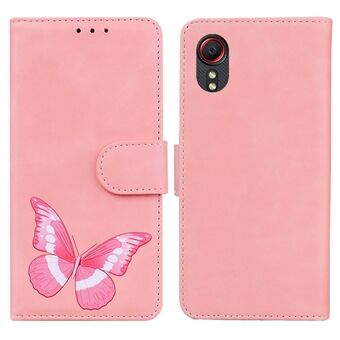Skin-touch PU-skinn Stilig Big sommerfuglutskrift Design Telefonveske Stand Lommebok Flip Telefondeksel for Samsung Galaxy Xcover 5