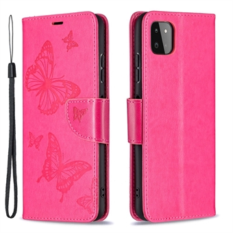 Butterfly Pattern Imprint Leather Wallet Case Shell for Samsung Galaxy A22 5G (EU-versjon)