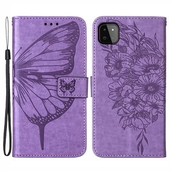 For Samsung Galaxy A22 5G (EU-versjon) Imprint Butterfly Leather Wallet Stand