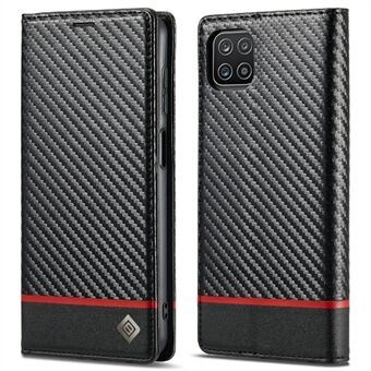Stand Lærveske karbonfibermønster telefondeksel med lommebokstativ for Samsung Galaxy A22 5G (EU-versjon)