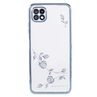 For Samsung Galaxy A22 5G (EU-versjon) telefonskall med blomstermønster galvaniseringsdeksel Rhinestone Decor TPU-telefondeksel