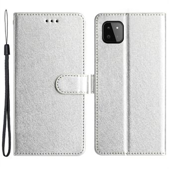 Telefonlommebok for Samsung Galaxy A22 5G (EU-versjon) PU- Stand Håndstropp Silk Texture Flip-veske
