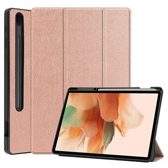 Tri-fold Stand PU-skinn + TPU indre nettbrettdeksel Smart etui med pennespor for Samsung Galaxy Tab S7 FE SM-T730/SM-T736