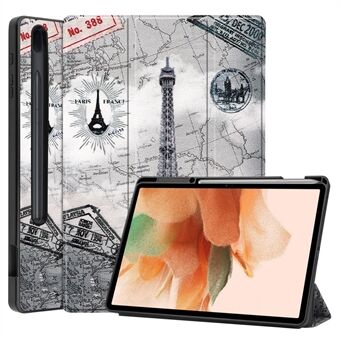 Stand designmønster utskrift Tri-fold TPU lær nettbrettetui med pennespor for Samsung Galaxy Tab S7 FE SM-T730/SM-T736