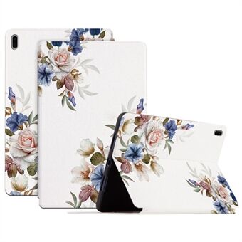 For Samsung Galaxy Tab S7 FE / S7 Plus SM-T970 / S8 Plus All-around beskyttelse Blomstermønster trykt nettbrettetui Anti-fall skinn + TPU-deksel med Stand