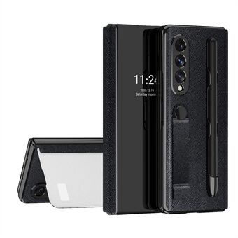 Speiloverflate PU-skinn + PC-veske Håndbånd Automatisk magnetisk Stand telefondeksel med pennespor for Samsung Galaxy Z Fold3 5G