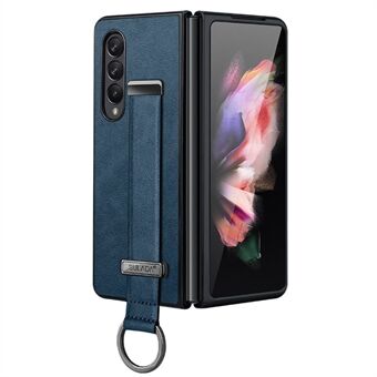 SULADA Fashion Series for Samsung Galaxy Z Fold3 5G/Galaxy W22 5G Kickstand telefonveske Crazy Horse Texture Skinnbelagt PC-bakdeksel med håndstropp