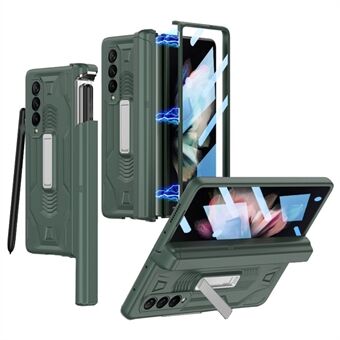 GKK Hard PC Kickstand Telefonveske for Samsung Galaxy Z Fold3 5G, Slide Pen Slot Magnetisk Absorpsjonsdeksel med herdet glassfilm