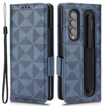 For Samsung Galaxy Z Fold3 5G Drop-sikker telefon Flip lommebokveske med pennespor Trekantmønster påtrykt beskyttende Stand