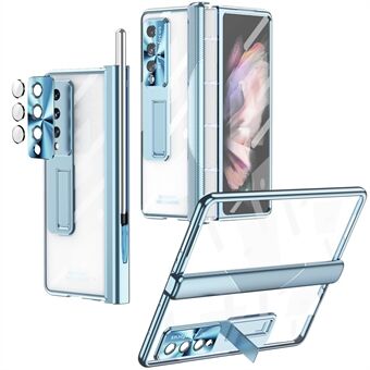 For Samsung Galaxy Z Fold3 5G magnetisk pennspor Hengsel PC-deksel Kickstand Gjennomsiktig telefonveske med herdet glassfilm / Styluspenn