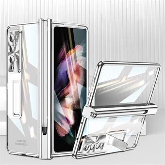 For Samsung Galaxy Z Fold3 5G Magnetic Pen Slot PC-veske Kickstand Telefondeksel med herdet glassfilm / Stylus Penn