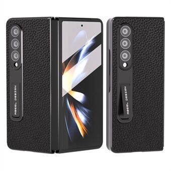 ABEEL For Samsung Galaxy Z Fold3 5G Kickstand telefonveske Litchi Texture Kuskinn + PC-deksel med herdet glassfilm