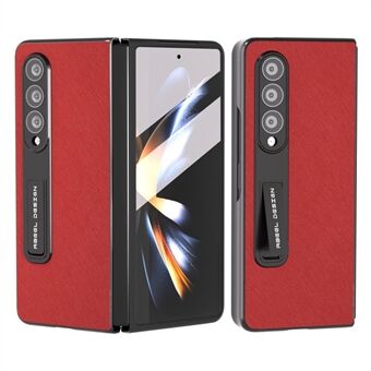 ABEEL For Samsung Galaxy Z Fold3 5G kuskinnbelagt PC-telefonveske Cross Texture Kickstand-deksel med herdet glassfilm
