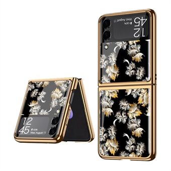 GKK blomstermønsterutskrift Galvanisering Anti-dråpe herdet glass + PC Hybrid telefonveske Shell for Samsung Galaxy Z Flip3 5G