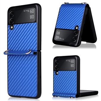 Karbonfibertekstur i ett stykke design PU-skinnbelagt PC-telefonveske med snor for Samsung Galaxy Z Flip3 5G