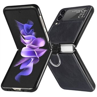 For Samsung Galaxy Z Flip3 5G PU lærbelagt hardt PC sammenleggbart telefondeksel med Ring