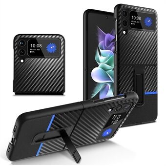 For Samsung Galaxy Z Flip3 5G Kontrastfarge Carbon Fiber Texture Kickstand PC + Lær telefonveske