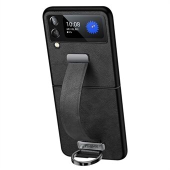 SULADA Fashion Series for Samsung Galaxy Z Flip3 5G Kickstand Crazy Horse Texture Elektroplering lærbelagt PC-telefonveske med armbånd