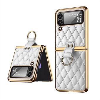 For Samsung Galaxy Z Flip3 5G Finger Ring Kickstand Design Rhombus Imprinted Anti-wear Leather Coated PC Electroplating Case with Tempered Glass Lens Film

Til Samsung Galaxy Z Flip3 5G Finger Ring Kickstand Design Rhombus Avtrykk Anti-slitasje Lærbelagt 