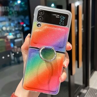 For Samsung Galaxy Z Flip3 5G Rainbow Gradient Farge Glitrende Glitter Telefonveske Ring PU-skinnbelagt PC-deksel