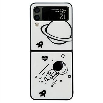 For Samsung Galaxy Z Flip3 5G Astronaut Pattern Glass+PC-telefonveske Sammenleggbart telefondeksel