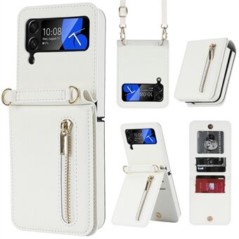 ZD 010 for Samsung Galaxy Z Flip3 5G lommebok-telefonveske med glidelås og stropp PU-skinn PC-telefondeksel
