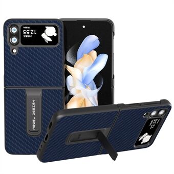 ABEEL For Samsung Galaxy Z Flip3 5G Carbon Fiber Texture Kickstand-veske PU-skinnbelagt PC-telefondeksel