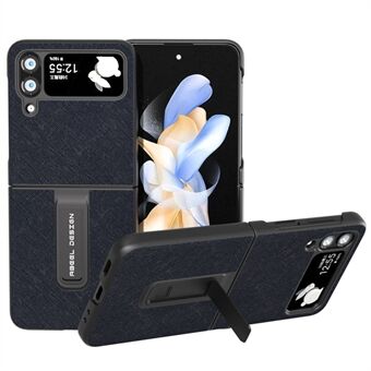 ABEEL For Samsung Galaxy Z Flip3 5G Kickstand Kuskinn Skinnbelagt PC-veske Cross Texture Telefondeksel