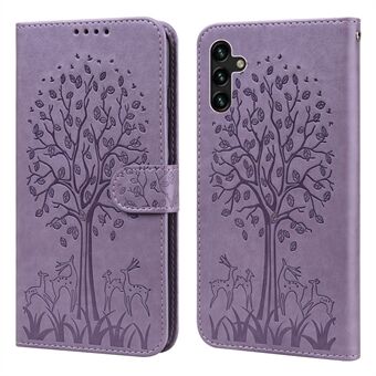 Deer and Tree Imprinting PU Leather Wallet Case Stand Flip Magnetic Cover for Samsung Galaxy A13 5G / A04s 4G (164,7 x 76,7 x 9,1 mm)