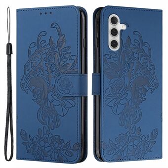 Imprinting Tiger Pattern PU Leather Phone Case Slagfast Stand lommebokdeksel med håndleddsstropp for Samsung Galaxy A13 5G / A04s 4G (164,7 x 76,7 x 9,1 mm)