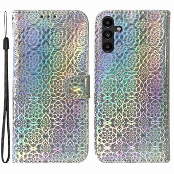 For Samsung Galaxy A13 5G / A04s 4G (164,7 x 76,7 x 9,1 mm) Stand lommebok PU-skinnveske Blendende blomstermønster Folio Flip-telefondeksel