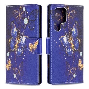 Mønsterutskrift Magnetisk lås Lærdeksel Stand Lommebok Beskyttende telefonveske for Samsung Galaxy S22 Ultra 5G