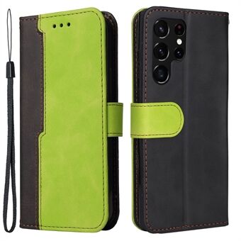 Business Style Skjøting Tofarger Full Protection Lommebok Design Telefonveske med Stand for Samsung Galaxy S22 Ultra 5G - Grønn