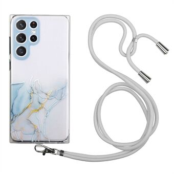 Pregede marmormønster Anti- Scratch TPU-deksel Langt lanyard telefondeksel for Samsung Galaxy S22 Ultra 5G