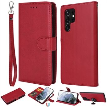 KT Leather Series-3 Avtakbar 2-i-1 designtelefonveske for Samsung Galaxy S22 Ultra 5G, PU- Stand Magnetisk støtsikkert beskyttelsesdeksel med stropp