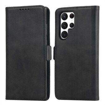 For Samsung Galaxy S22 Ultra 5G PU Leather Flip Wallet Case Håndleddsrem Stand Dobbel magnetisk lås Støtsikkert deksel