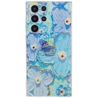 For Samsung Galaxy S22 Ultra 5G Anti-slitasje Epoxy Rhinestone Decor Anti-drop TPU-deksel IMD-blomstermønster bakdeksel